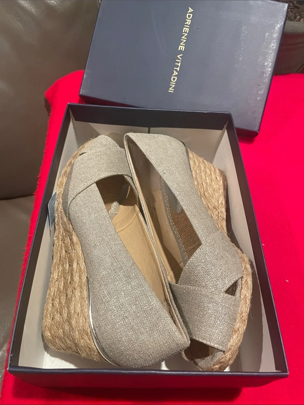 Adrienne Vittadini Beige/Tan Wedge Peep-Toe Espadrilles